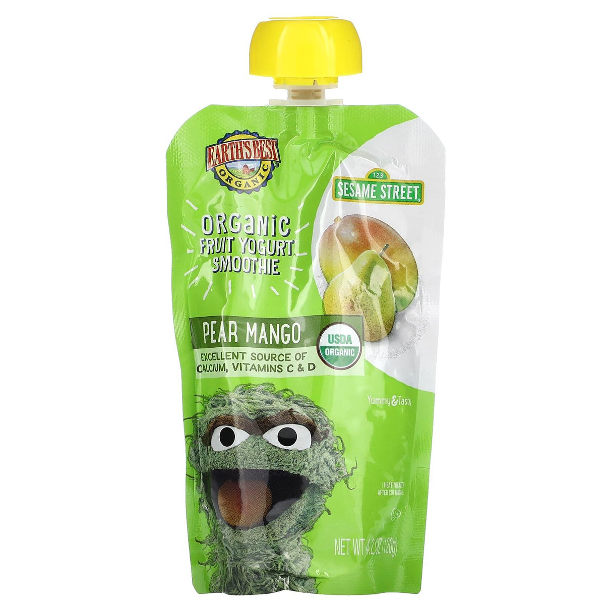 Earth's Best, Sesame Street, Organic Fruit Yogurt Smoothie, For Ages 2 and Up, Pear Mango, 4.2 oz (120 g) - Supply Center USA