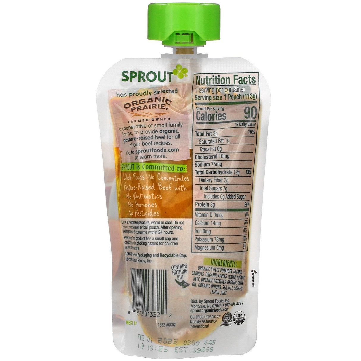 Sprout Organic, Baby Food, 8 Months & Up, Root Vegetables, Apple with Beef, 4 oz (113 g) - Supply Center USA