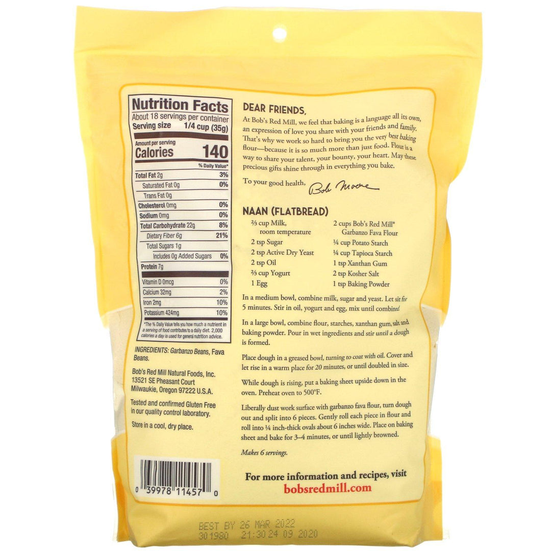 Bob's Red Mill, Garbanzo Fava Flour, Stone Ground, 22 oz (624 g) - HealthCentralUSA