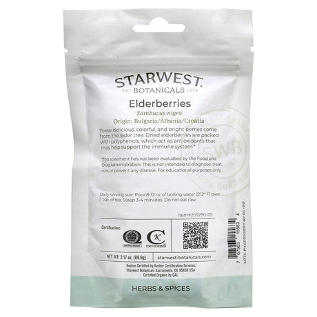 Starwest Botanicals, Organic Elderberries, 3.17 oz (89.9 g) - Supply Center USA