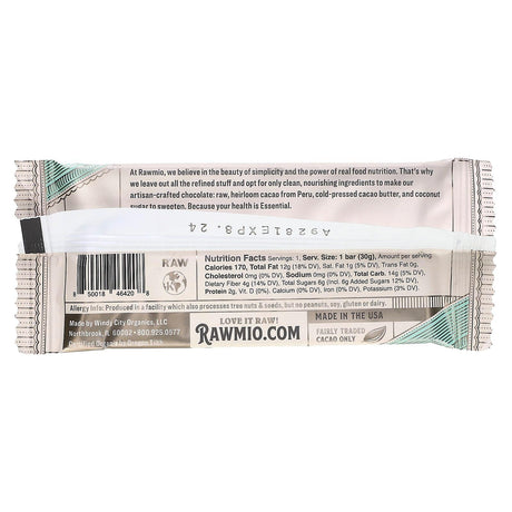 Rawmio, Essential Bar, Organic Raw Chocolate, 70% Cacao, Peppermint, 1.1 oz (30 g) - Supply Center USA