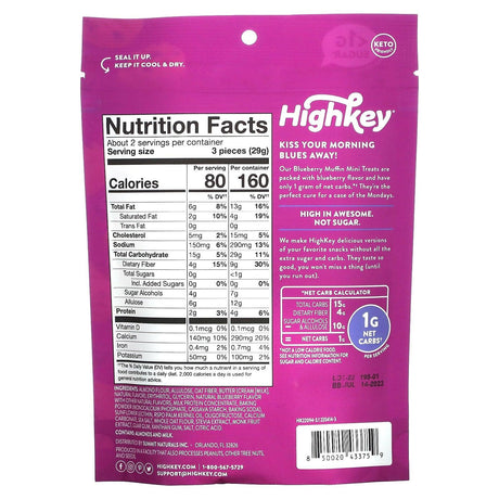 HighKey, Soft Baked Mini Treats, Blueberry Muffin, 2 oz (57 g) - Supply Center USA