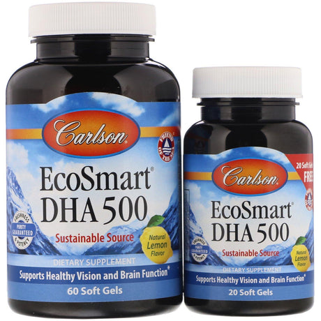 Carlson Labs, EcoSmart DHA, Natural Lemon Flavor, 60 Soft Gels + Free 20 Soft Gels - Supply Center USA