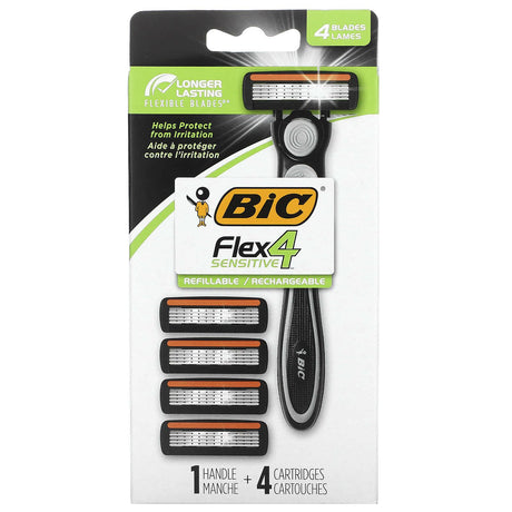 BIC, Flex 4 Sensitive, 1 Handle, 4 Cartridges - Supply Center USA