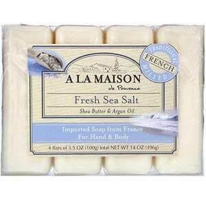 A La Maison de Provence, Hand & Body Bar Soap, Fresh Sea Salt, 4 Bars, 3.5 oz Each - HealthCentralUSA