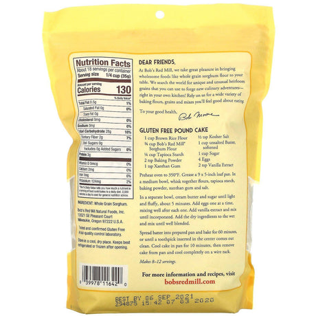 Bob's Red Mill, Stone Ground Sorghum Flour, 22 oz ( 624 g) - Supply Center USA