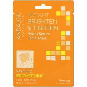 Andalou Naturals, Instant Brighten & Tighten, Hydro Serum Beauty Facial Mask, Brightening, 1 Single Use Fiber Sheet Mask, .6 fl oz (18 ml) - HealthCentralUSA