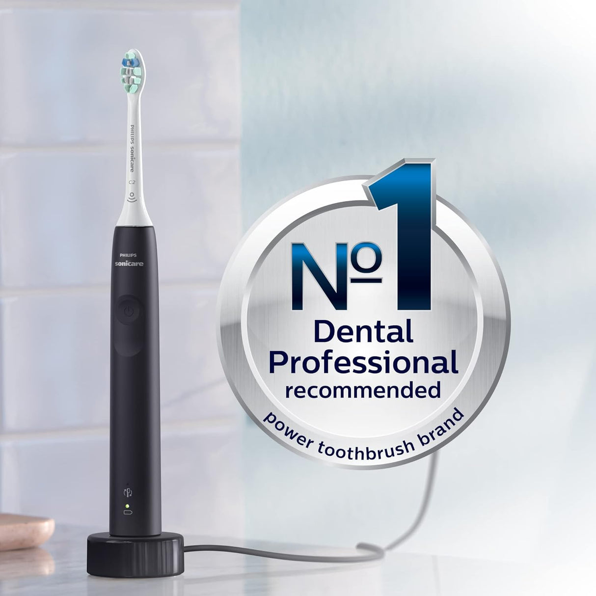 Philips Sonicare 4100 Rechargeable Electric Toothbrush, with Pressure Sensor, 2 Intensity Settings, Smartimer and Quadpacer, 14-Day Battery Life, Black, Model HX3681/24