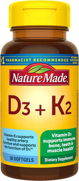 Nature Made Vitamin D3 K2, 5000 IU (125 Mcg) Vitamin D, Dietary Supplement for Bone, Teeth, Muscle and Immune Health Support, 30 Softgels, 30 Day Supply - Supply Center USA