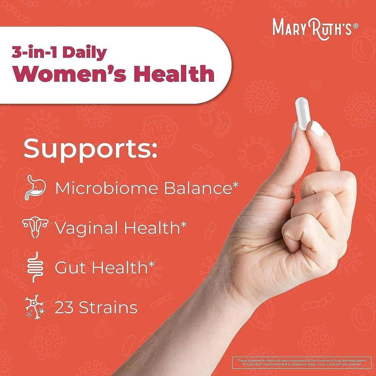 Maryruth Organics 3-In-1 Daily Health Probiotics for Women | Clinically Tested | Hormone Support & Gut Health Supplement for Women | Supplement for Women | 50 Billion CFU | Allergen Free | 30 Ct - Supply Center USA