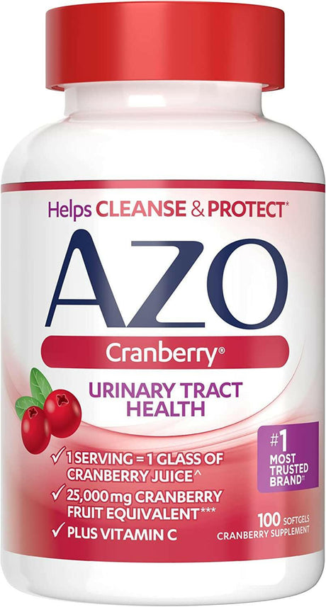 AZO Cranberry Urinary Tract Health Supplement, 1 Serving = 1 Glass of Cranberry Juice, Sugar Free Cranberry Pills, Non-Gmo 100 Softgels - Supply Center USA