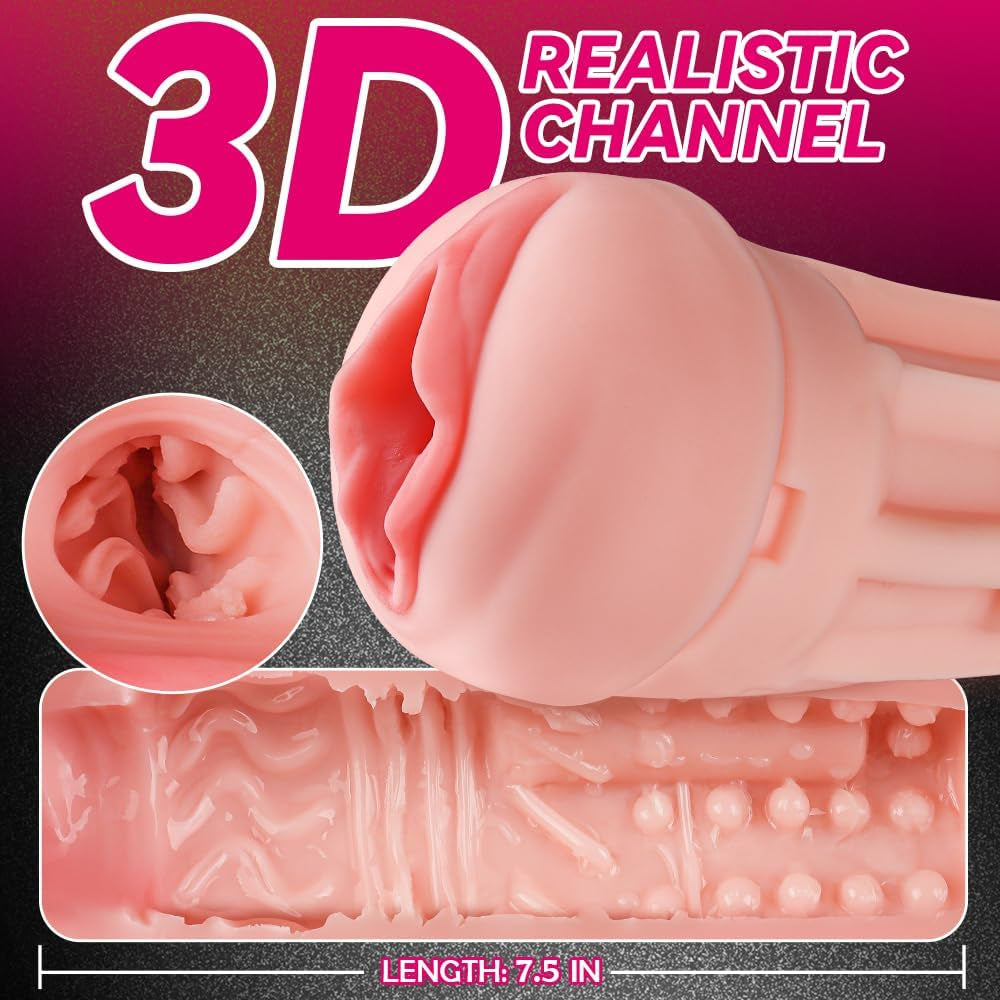 Male Masturbator Cup, Quiet Adult Sex Toys for Men Realistic Pocket Pussy Vagina Textured with 7.5In Depth Lifelike Soft and Man Masturbation Stroker