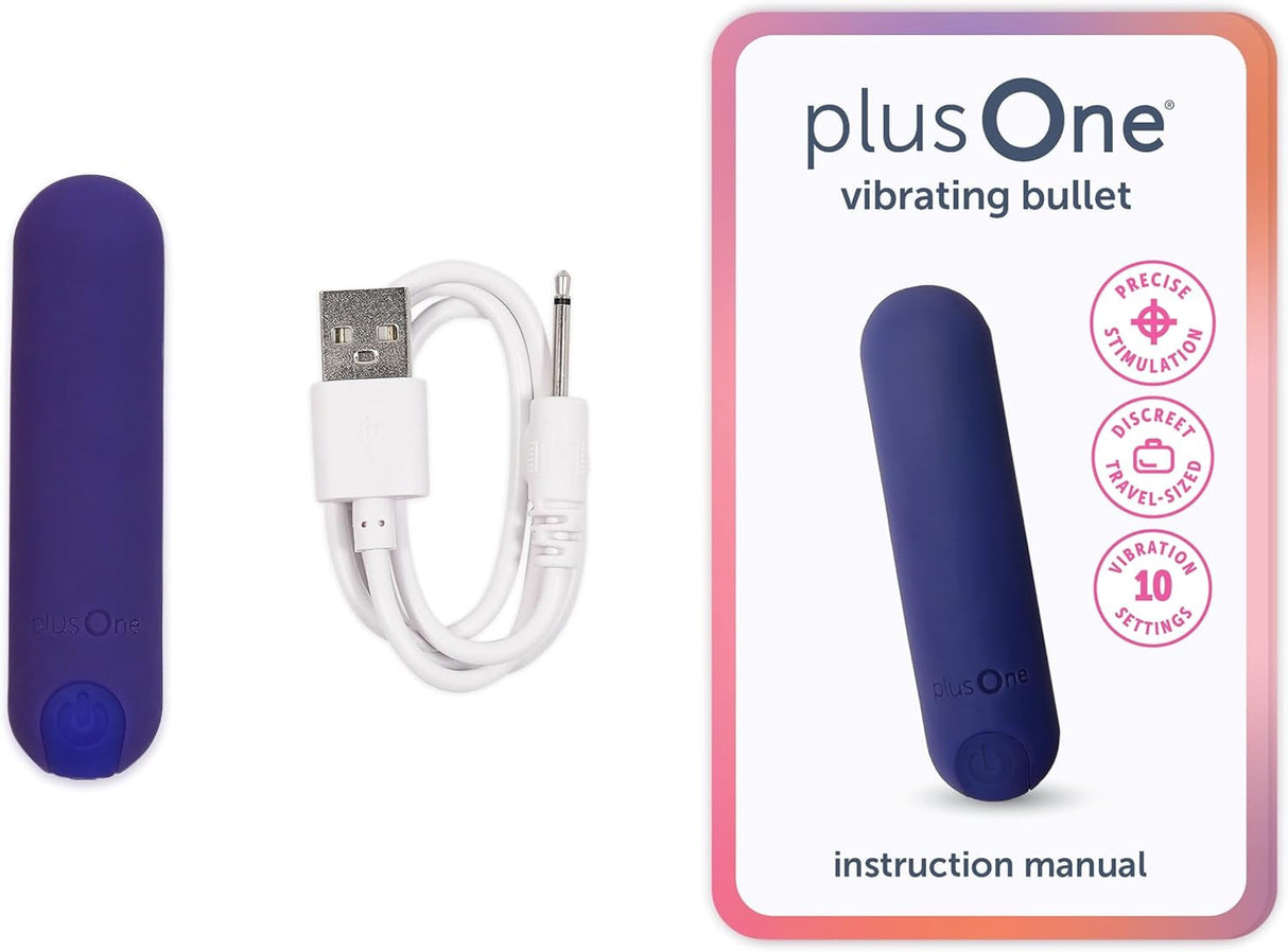 Plusone Bullet Vibrator for Women, Mini Vibrator Made of Body-Safe Silicone, Fully Waterproof, USB Rechargeable, Personal Massager with 10 Vibration Settings, Purple