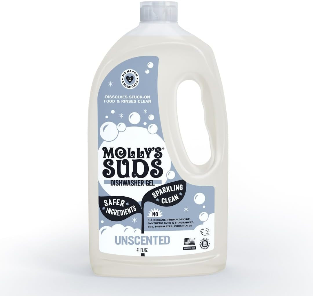 Molly'S Suds Dishwasher Pods | Clean Dishwasher Detergent, Cuts Grease & Rinses Clean (Residue-Free) for Sparkling Dishes | 60 Auto-Release Tabs (Unscented)