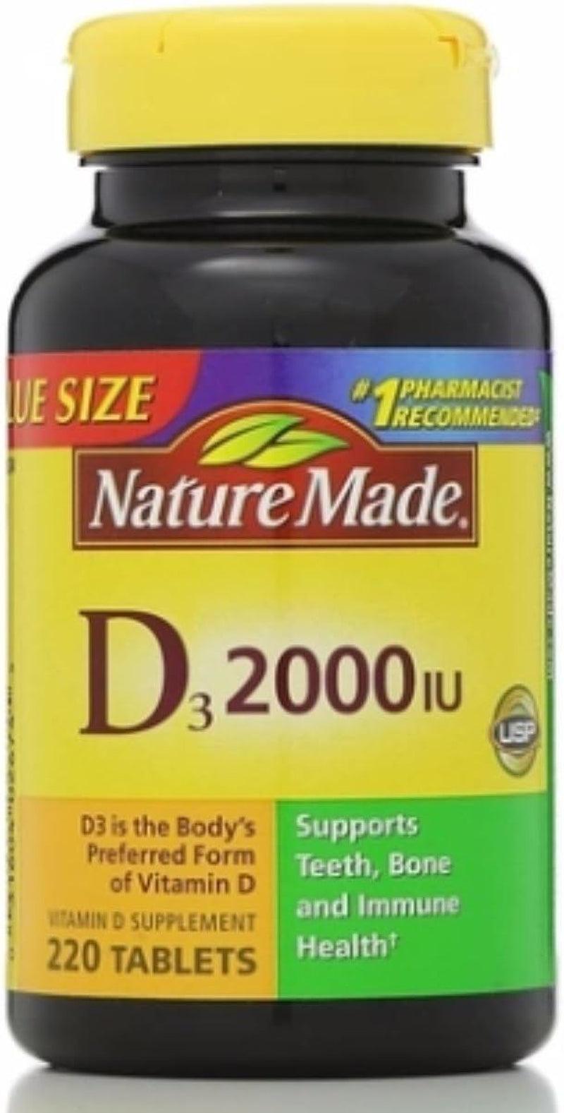 Nature Made Vitamin D3 2000 IU (50 Mcg), Dietary Supplement for Bone, Teeth, Muscle and Immune Health Support, 220 Tablets, 220 Day Supply - Supply Center USA