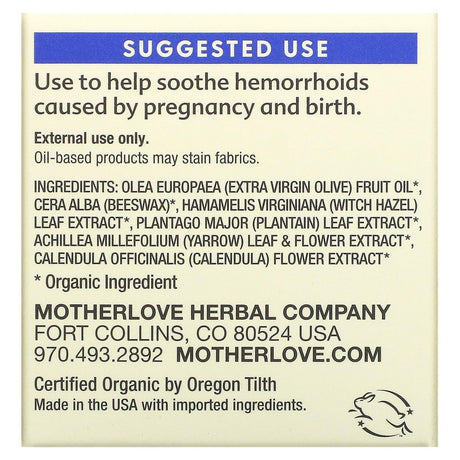 Motherlove, Postpartum Rhoid Balm, 1 fl. oz (29.5 ml) - Supply Center USA