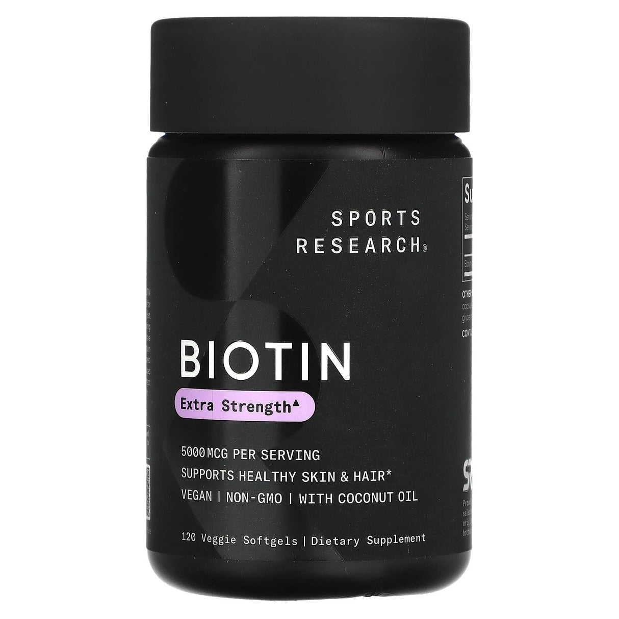 Sports Research, Biotin with Coconut Oil, 5,000 mcg, 120 Veggie Softgels - Supply Center USA