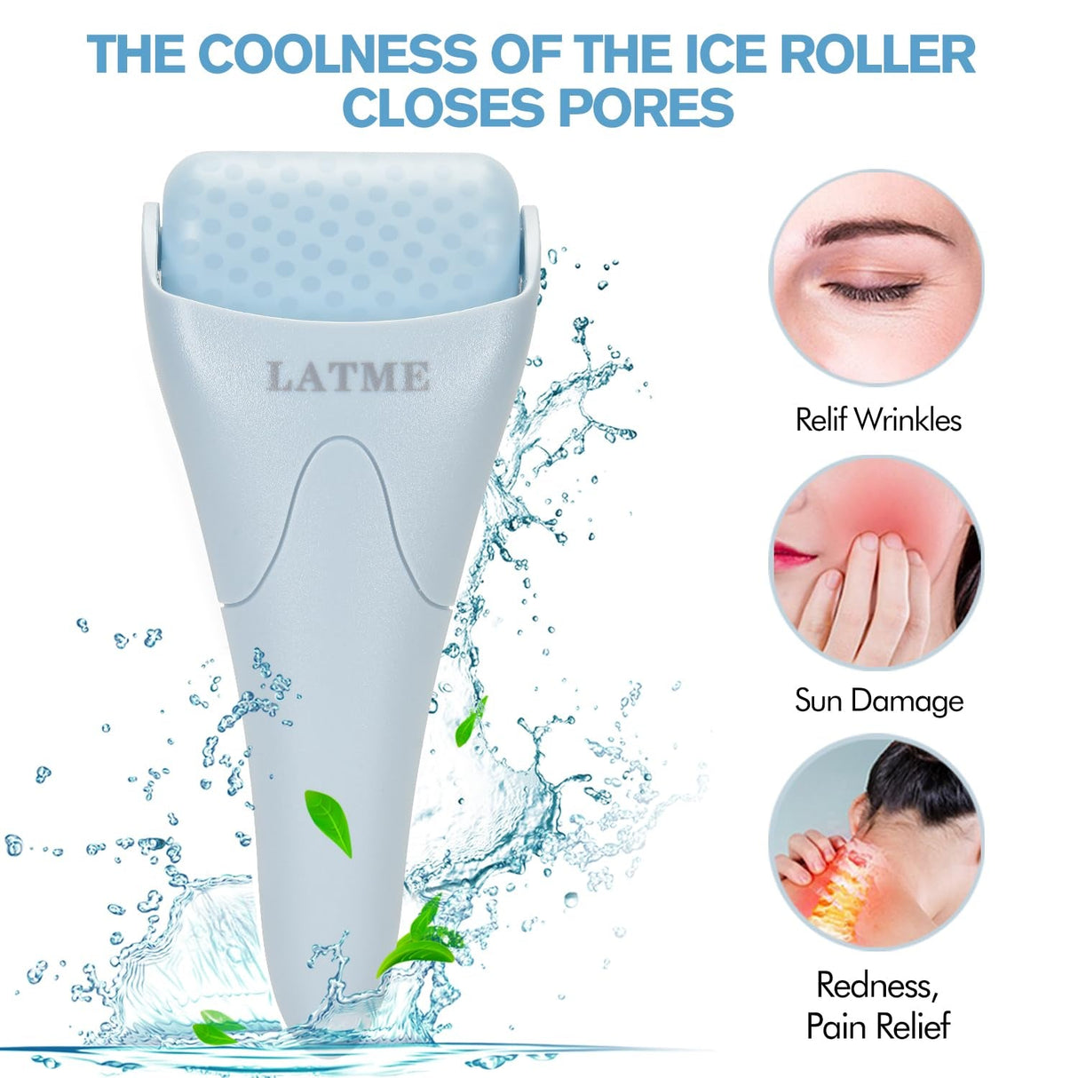 LATME Ice Roller for Face Eyes,Womens Gifts,Face Massager Roller Puffiness Migraine Pain Relief and Minor Injury (Smoggy Blue)
