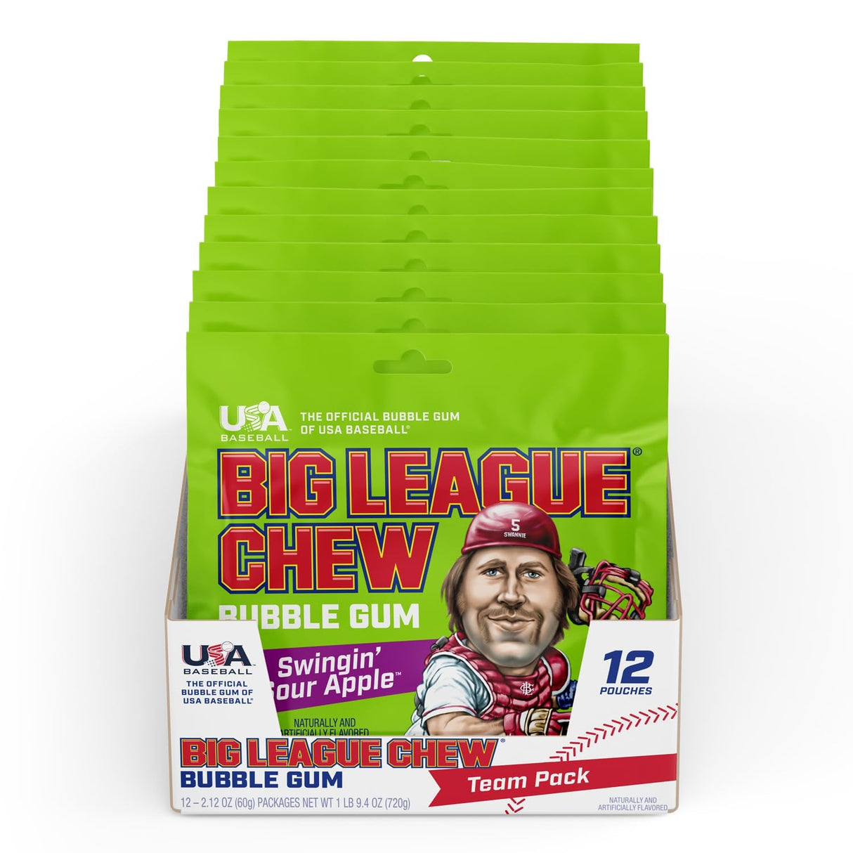 Big League Chew Outta Here Original Bubble Gum - Classic Ballpark Flavor | Perfect for Baseball Games, Teams, Concessions, Parties, and More | Pack of 12 Bags (2.12Oz Each)