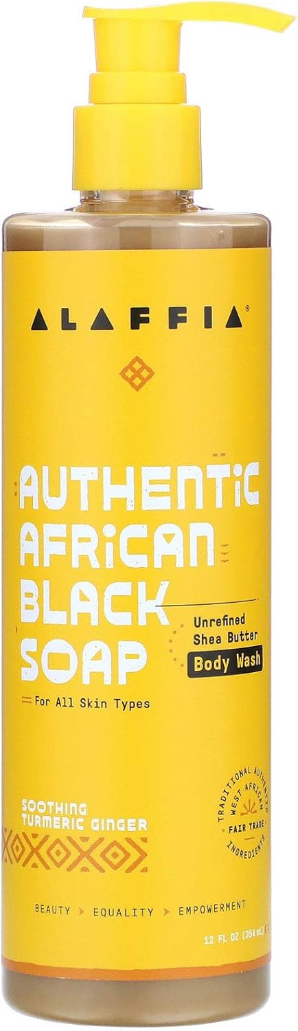 Alaffia, Authentic African Black Soap Body Wash, Turmeric Ginger, 12 fl oz (354 ml)
