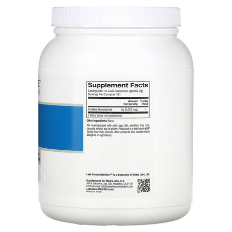 Lake Avenue Nutrition, Creatine Powder, Unflavored, 5,000 mg, 32 oz (907 g) - Supply Center USA