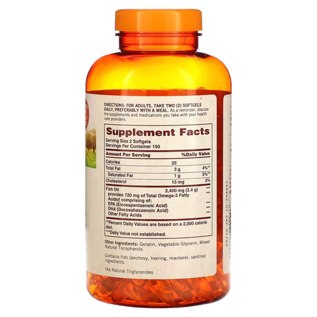 Sundown Naturals, Fish Oil, 1,200 mg, 300 Softgels - Supply Center USA