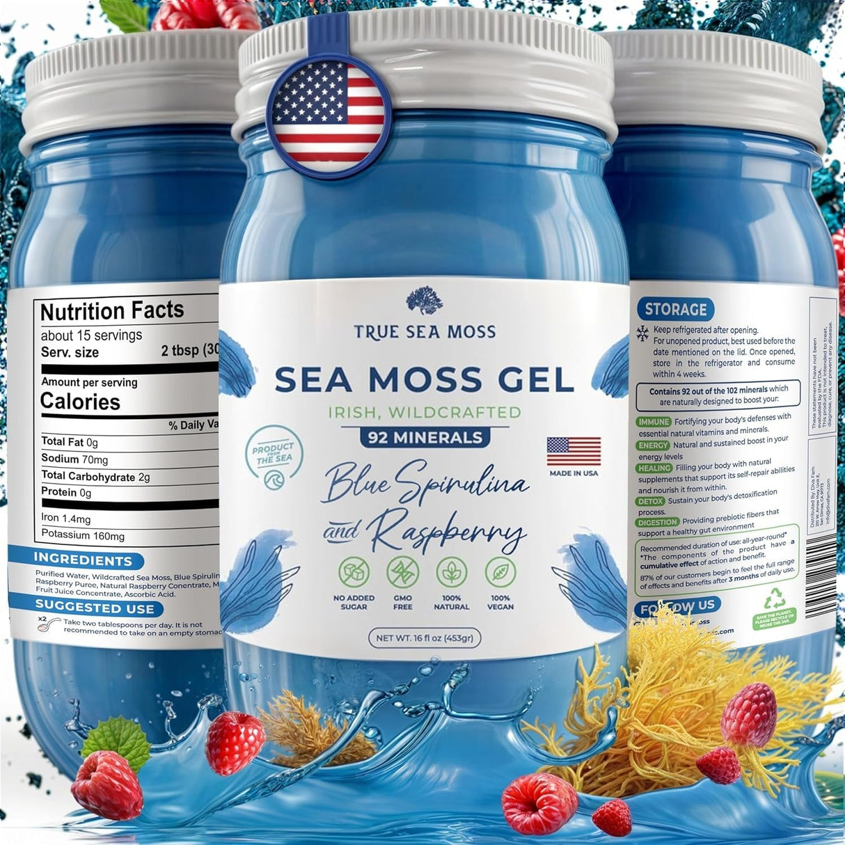 Trueseamoss Wildcrafted Irish Sea Moss Gel –7 Flavors- Nutritious Raw Seamoss Rich in Minerals, Proteins & Vitamins – Antioxidant Health Sea Moss, Vegan Made in USA (MANGO/PINEAPPLE, 1)