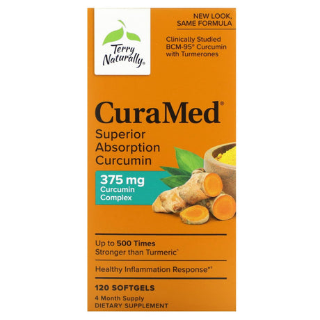 Terry Naturally, CuraMed, Superior Absorption Curcumin, 375 mg, 120 Softgels - Supply Center USA