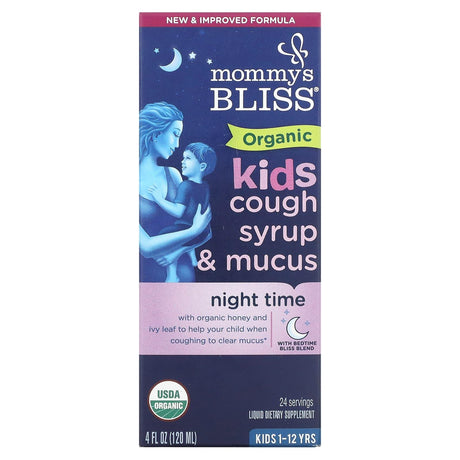 Mommy's Bliss, Kids, Organic Cough Syrup & Mucus, Night Time, 1-12 Yrs, 4 fl oz (120 ml) - Supply Center USA