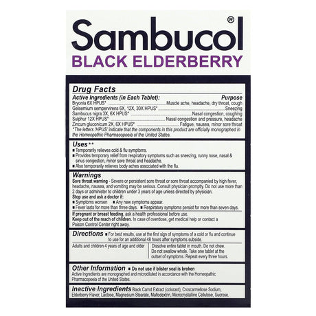 Sambucol, Black Elderberry, Cold & Flu Relief, 30 Tablets - Supply Center USA