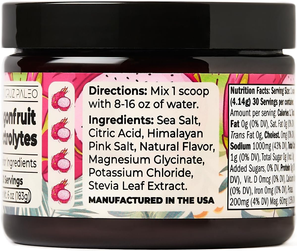 Santa Cruz Paleo Electrolytes Powder with Magnesium Glycinate, Dragonfruit, Hydration Drink Mix Made with Himalayan Pink Salt, Real Sea Salt, Gluten Free, Keto, Sugar Free, Paleo, 30 Servings, 1 Jar