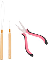 Hair Extensions Kit,3Pcs Microlinks Beads Tools Pliers for Linkies Opener and Removal Hair Extension Kit Pliers Pulling Hook Bead Device Tool Kits (Pink Plier - 3Pcs Tools)