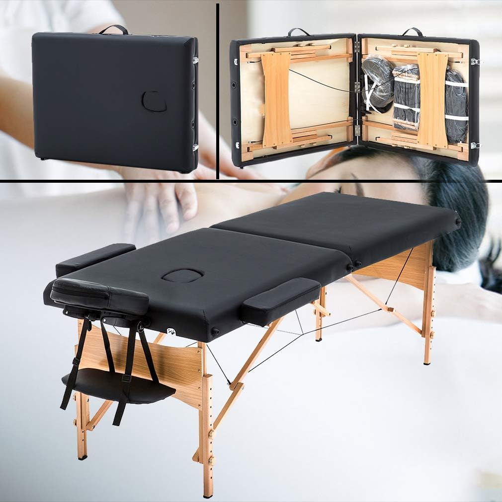 Bestmassage Massage Table Portable Massage Bed Lash Bed 28 in Wide Spa Bed Hight Adjustable 2 Fold Spa Bed Facial Cradle Salon Bed with Non-Woven Bag for Spa Footmassage Facial Carespa Tattoo