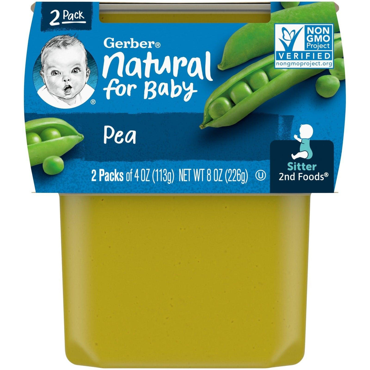 Gerber, Natural for Baby, 2nd Foods, Pea, 2 Pack, 4 oz (113 g) Each