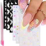 VOTACOS Flower Nail Art Stickers Decals 5D Embossed Nail Decals Spring Summer Daisy Nail Art Design Self-Adhesive Nail Supplies Accessories 3D Flower Nail Stickers for Women Nail DIY Decoration