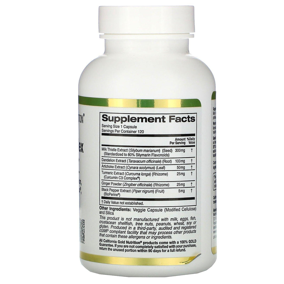 California Gold Nutrition, Silymarin Complex, Liver Health, Milk Thistle, Curcumin, Artichoke, Dandelion, Ginger, Black Pepper, 300 mg, 120 Veggie Caps - HealthCentralUSA