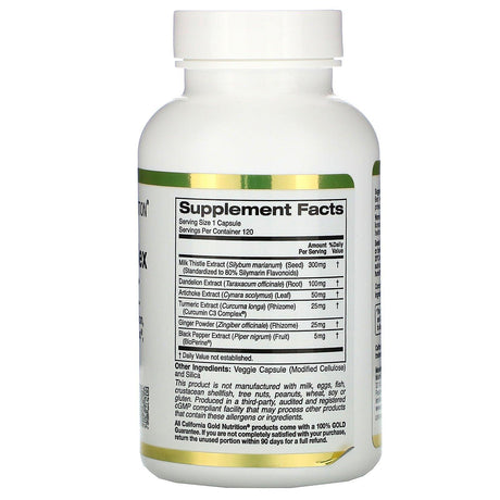 California Gold Nutrition, Silymarin Complex, Liver Health, Milk Thistle, Curcumin, Artichoke, Dandelion, Ginger, Black Pepper, 300 mg, 120 Veggie Caps - Supply Center USA