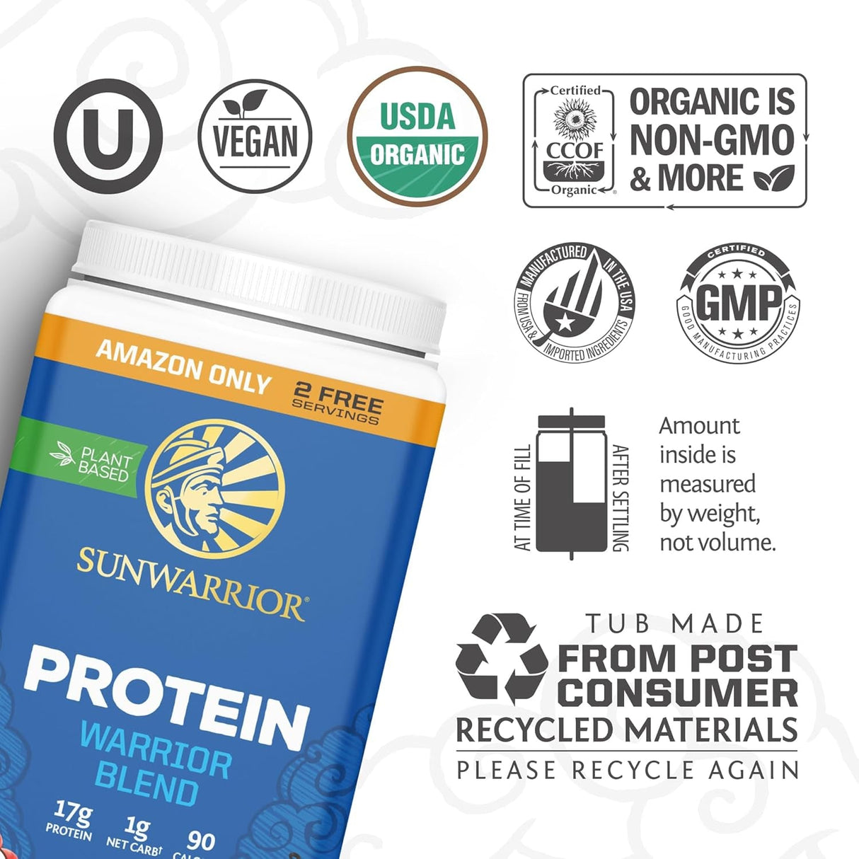 Sunwarrior Vegan Protein Powder Plant-Based Protein Powder USDA Organic | BCAA Amino Acids Hemp Seed | Keto Friendly Soy, Dairy, & Gluten & Synthetic Free NON-GMO | Vanilla 32 Servings 17G Protein