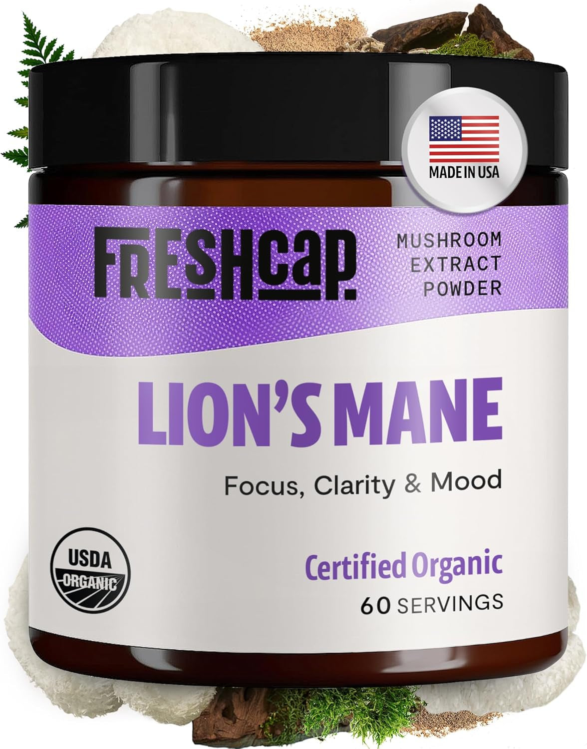 Freshcap Ultimate Mushroom Complex - Ayurveda Lions Mane, Reishi, Cordyceps, Chaga, Turkey Tail, Maitake - Immune Support & Nootropic Supplements for Immunity, Energy, Memory & Focus (120 Capsules)