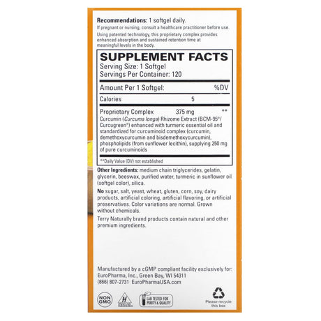 Terry Naturally, CuraMed, Superior Absorption Curcumin, 750 mg, 60 Softgels - Supply Center USA