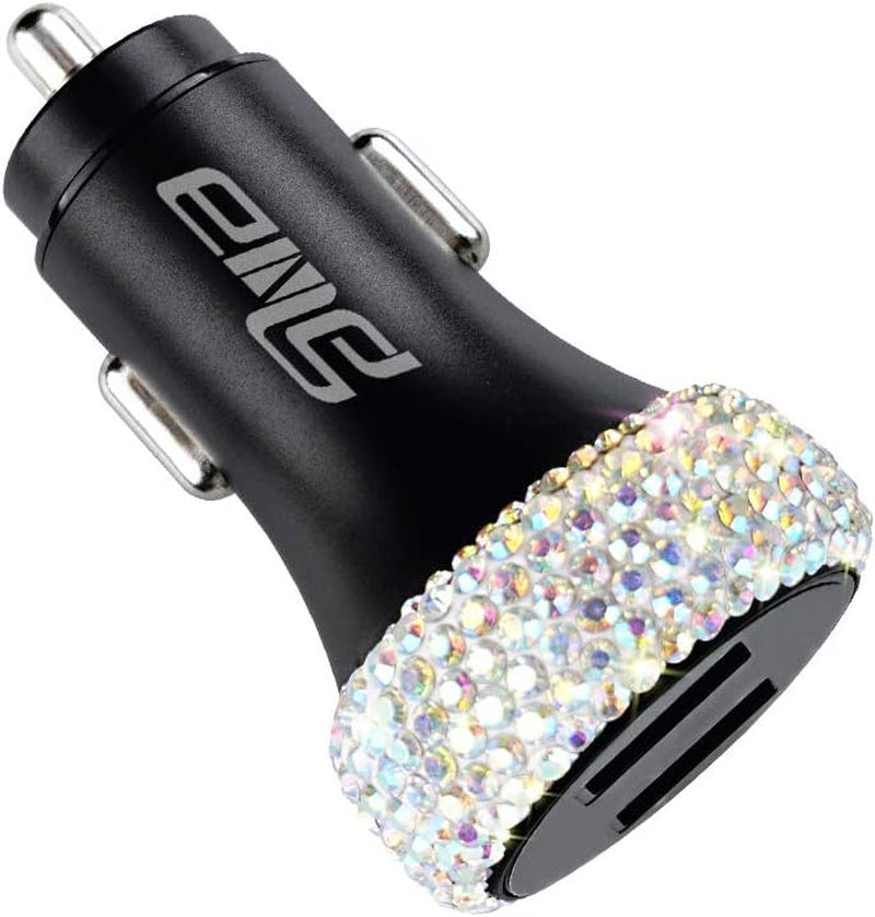 Dual USB Car Charger Quick Charge 3.0 Car Adapter Fast Charging Charger Compatible with Iphone 11/11Pro/ Max/Xs/Xr/X/10,Ipad,Samsung S10/S10+/S9,Google Pixel 4/4 XL Etc,Bling Car Decor,Black