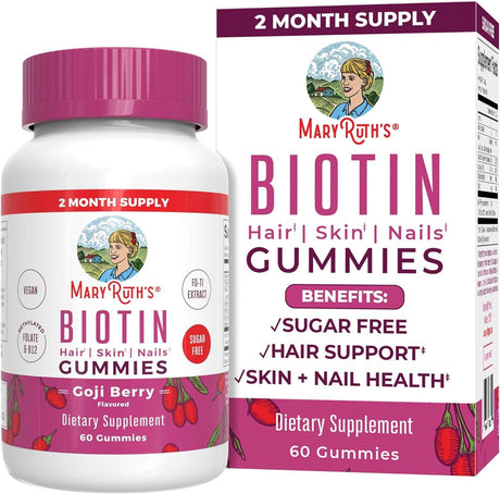 Maryruth'S Biotin Gummies | Sugar Free | 2 Month Supply | Biotin Vitamins for Hair Skin & Nails | Biotin Gummies for Hair Growth | Vegan | Non-Gmo | Gluten Free | 60 Count - Supply Center USA