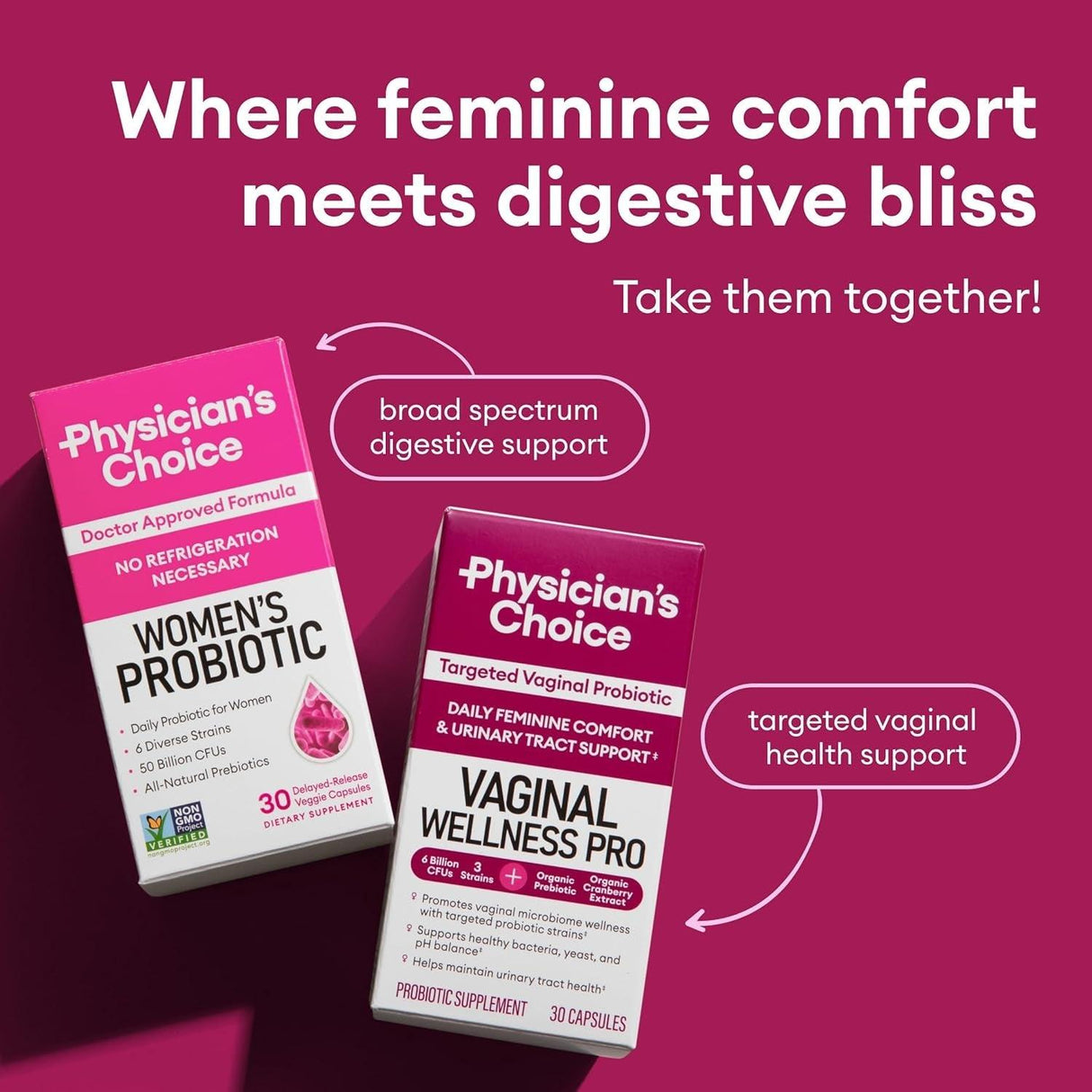 Physician'S Choice Probiotics for Women - PH Balance, Digestive, UT, & Feminine Health - 50 Billion CFU - 6 Unique Strains for Women - Organic Prebiotics, Cranberry Extract+ - Women Probiotic - 30 CT - Supply Center USA