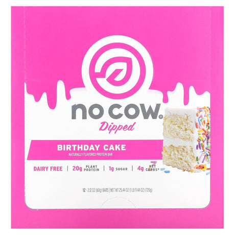 No Cow, Dipped Protein Bar, Birthday Cake, 12 Bars, 2.12 oz (60 g) Each - Supply Center USA