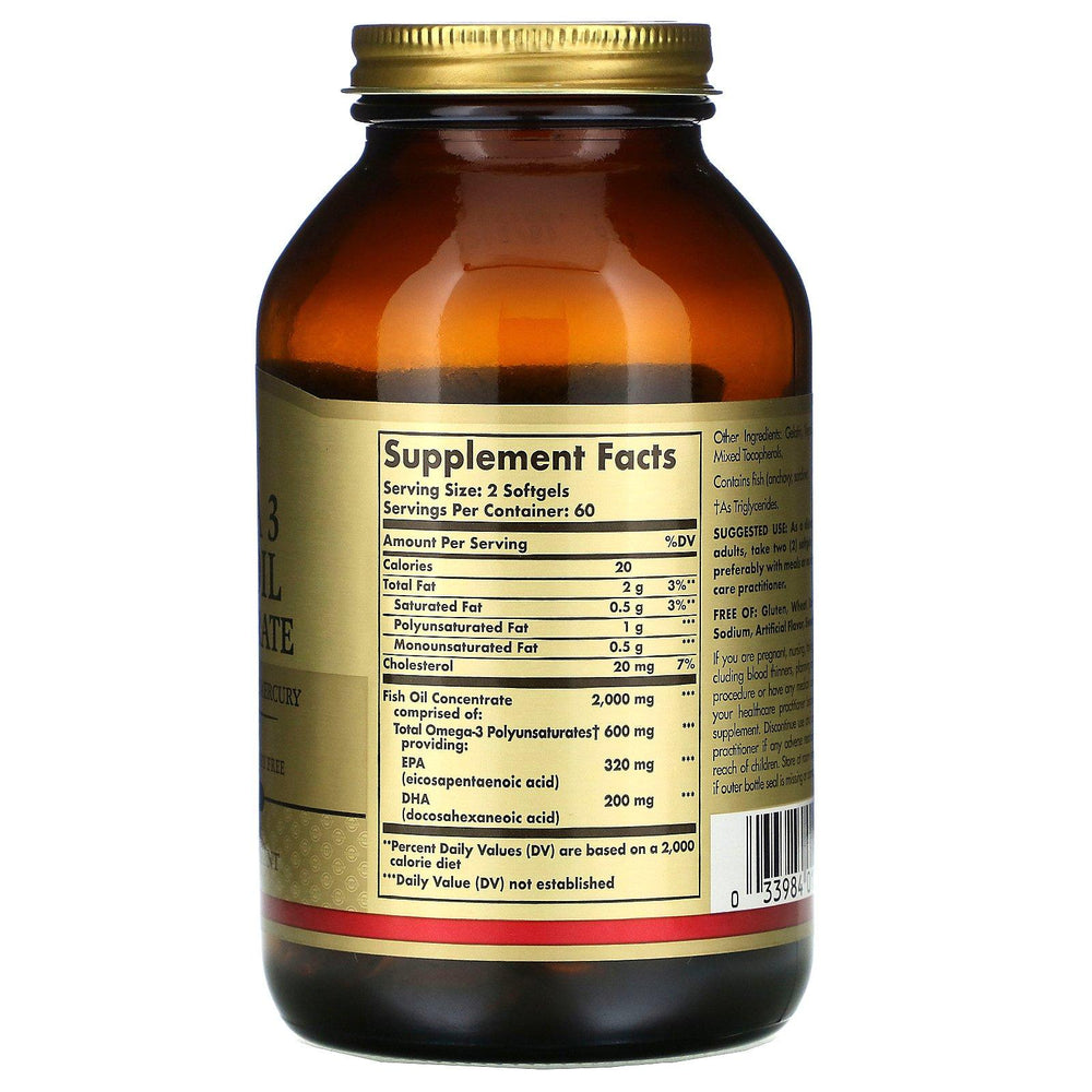 Solgar, Omega-3 Fish Oil Concentrate, 120 Softgels - HealthCentralUSA