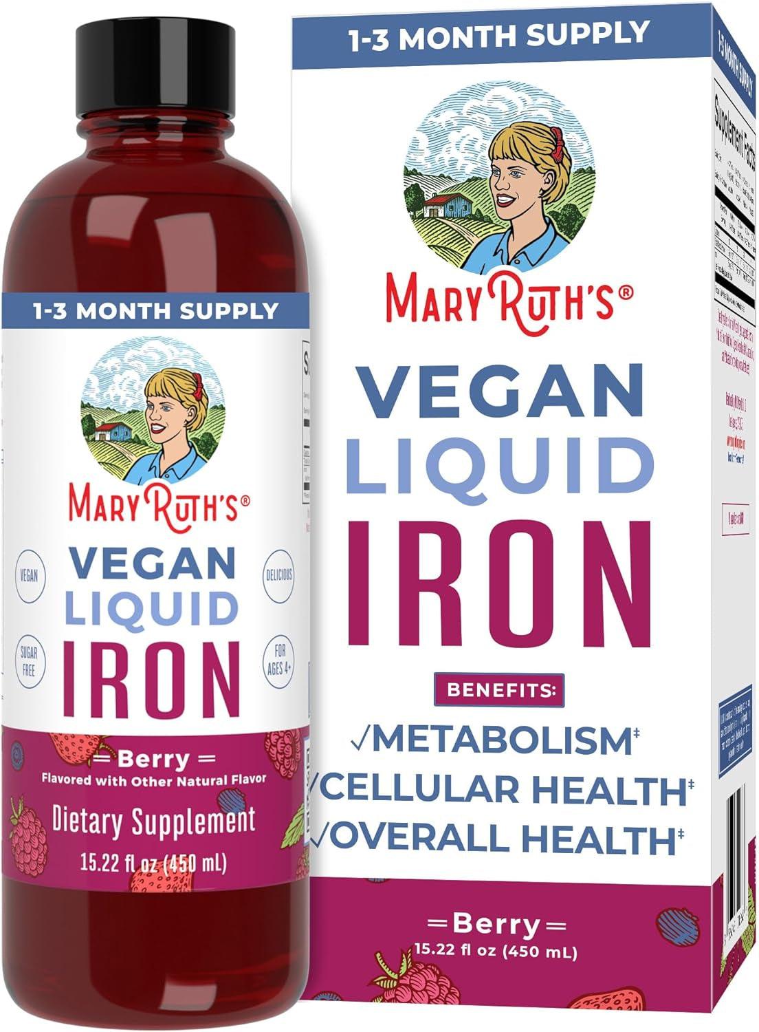 Maryruth Organics Liquid Iron Supplement for Women Men & Kids, Iron for Healthy Blood & Oxygen, Immune Support, Sugar Free, Vegan, Non-Gmo, Gluten Free, 15.22 Fl Oz - Supply Center USA