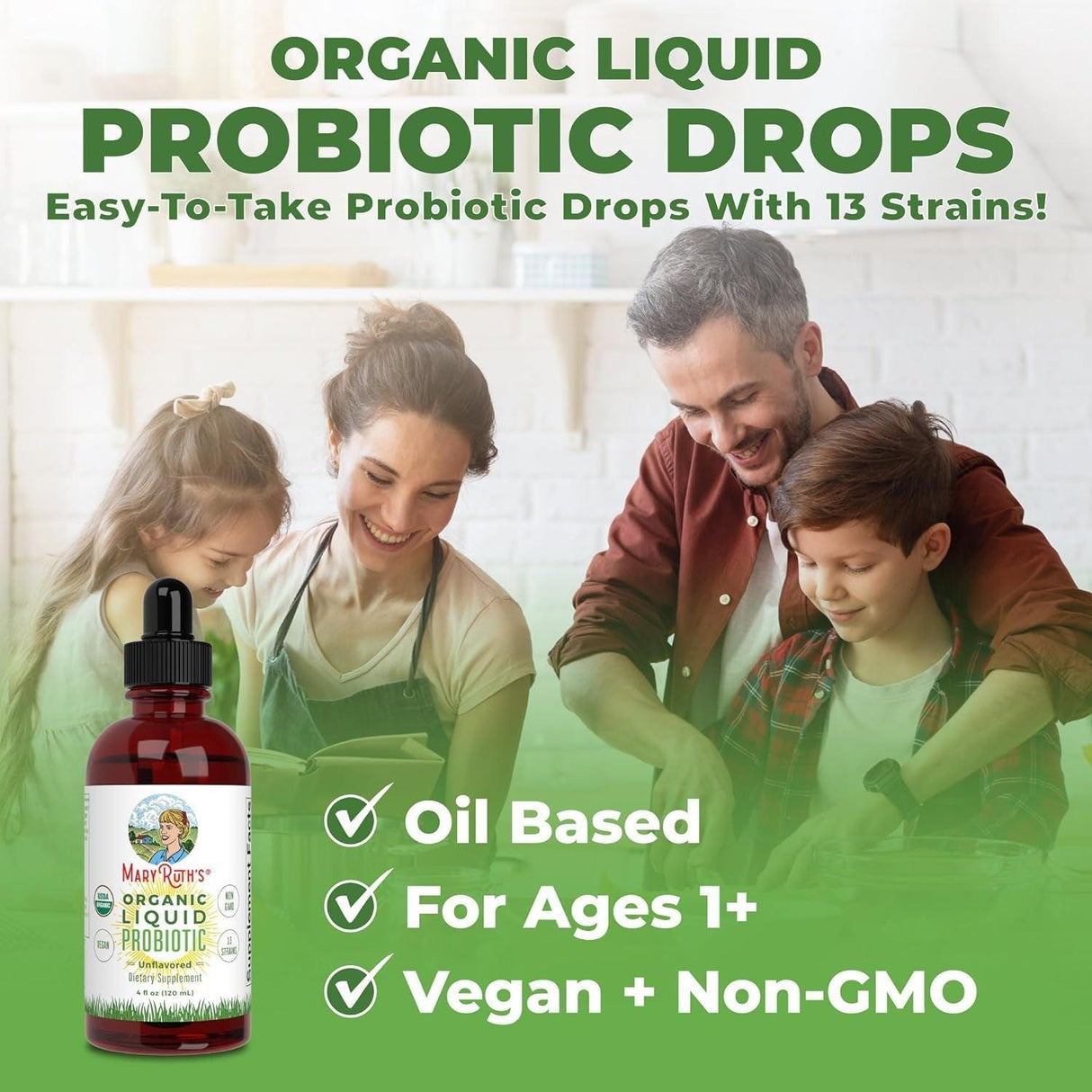 Maryruth Organics USDA Organic Liquid Probiotic, Digestive Health, Gut Health, Probiotics for Women, Probiotics for Men, Probiotics for Kids, Acidophilus Probiotic, Vegan, Non-Gmo, 40 Servings - Supply Center USA