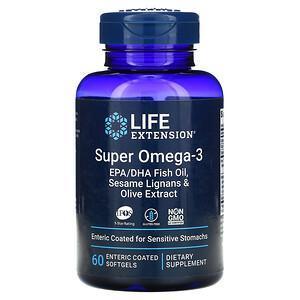 Life Extension, Super Omega-3 EPA/DHA Fish Oil, Sesame Lignans & Olive Extract, 60 Enteric Coated Softgels - Supply Center USA