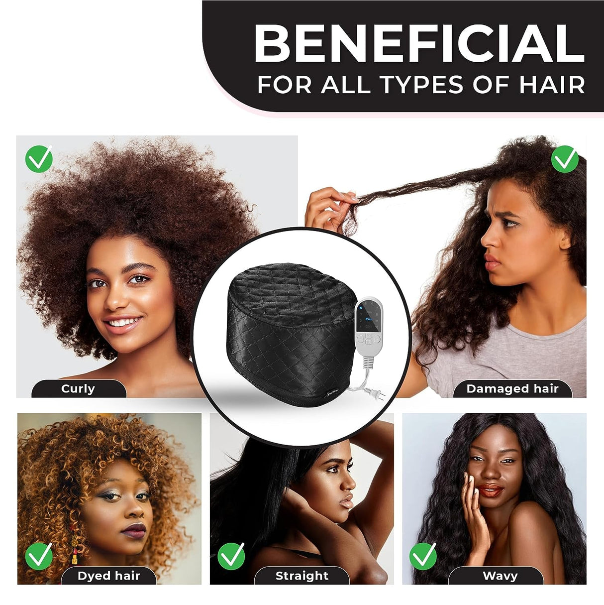 Hair Steamer for Natural Hair Home Use W/10-Level Heats up Quickly, Heat Cap for Deep Conditioning - Thermal Heat Cap for Black Hair, Great for Deep Conditioner (Black)