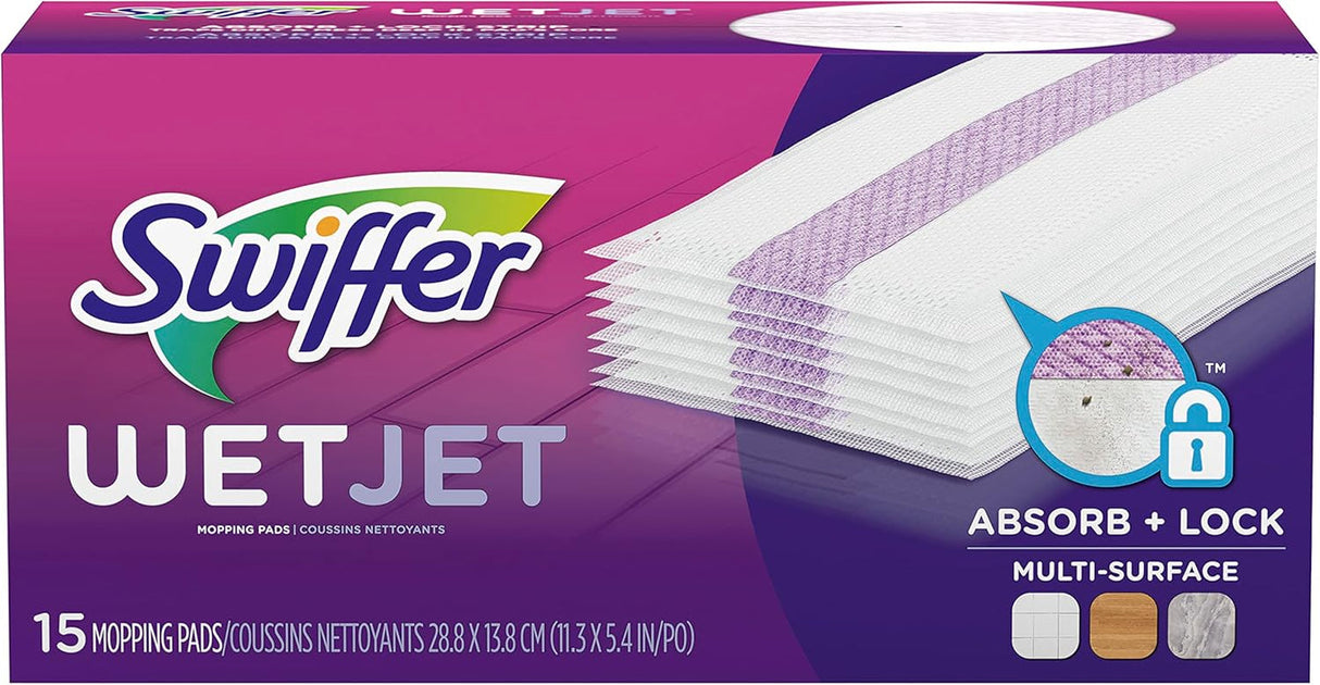 Swiffer Wetjet Hardwood Floor Cleaner Spray Mop Pad Refill, Bathroom Cleaning Supplies, Hardwood Floor Cleaner, Multi Surface, 24 Count